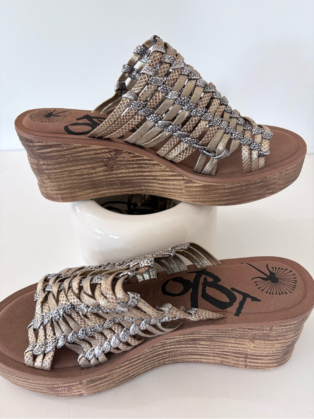 OTBT STARLIKE Woven Leather Wedge Slide Sandals Metallic Boho Hippie EUC 7.5 - Picture 12 of 13